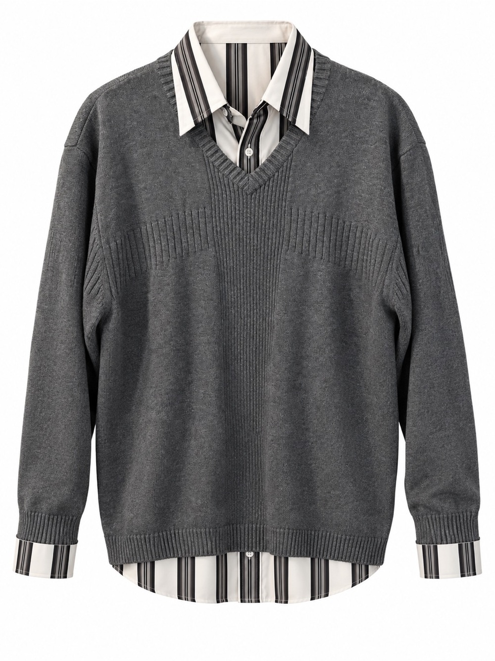 Men’s XL Perry Ellis Striped Shirt & Claiborne V-Neck Sweater 2-Piece Bundle XL
